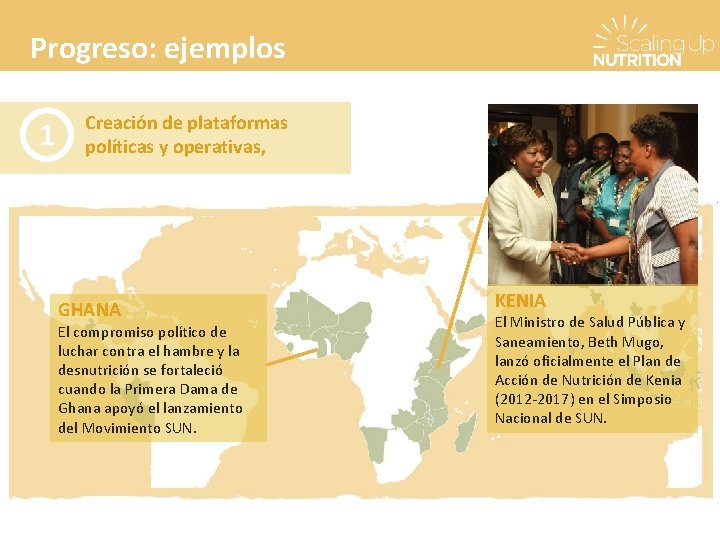 Progreso: ejemplos 1 Creación de plataformas políticas y operativas, GHANA El compromiso político de