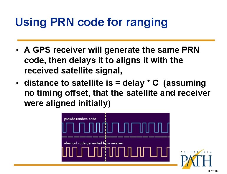 Using PRN code for ranging • A GPS receiver will generate the same PRN