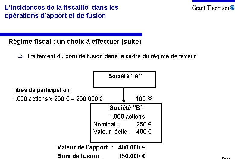 L’incidences de la fiscalité dans les opérations d’apport et de fusion Régime fiscal :