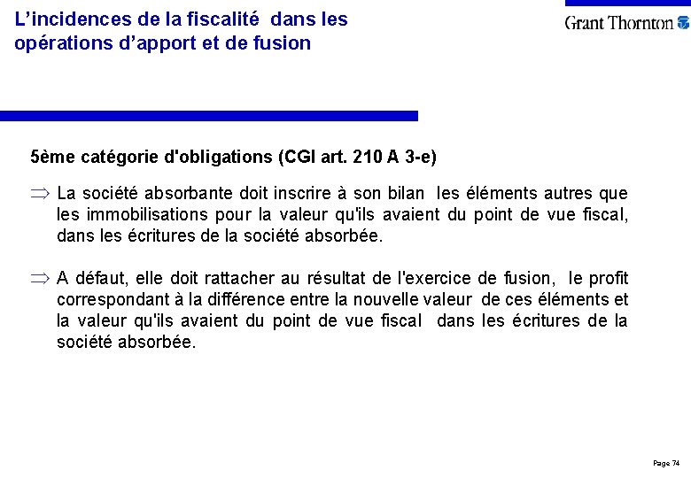 L’incidences de la fiscalité dans les opérations d’apport et de fusion 5ème catégorie d'obligations