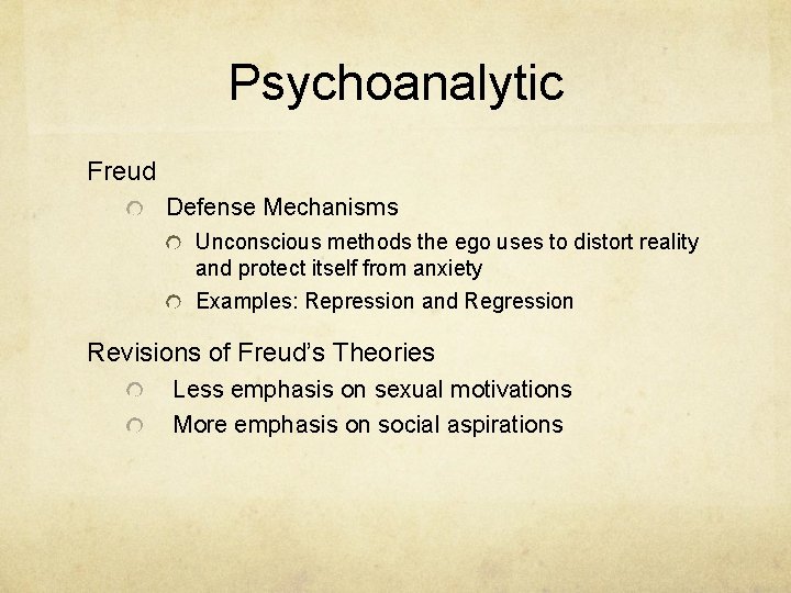 Psychoanalytic Freud Defense Mechanisms Unconscious methods the ego uses to distort reality and protect Psychoanalytic Freud Defense Mechanisms Unconscious methods the ego uses to distort reality and protect
