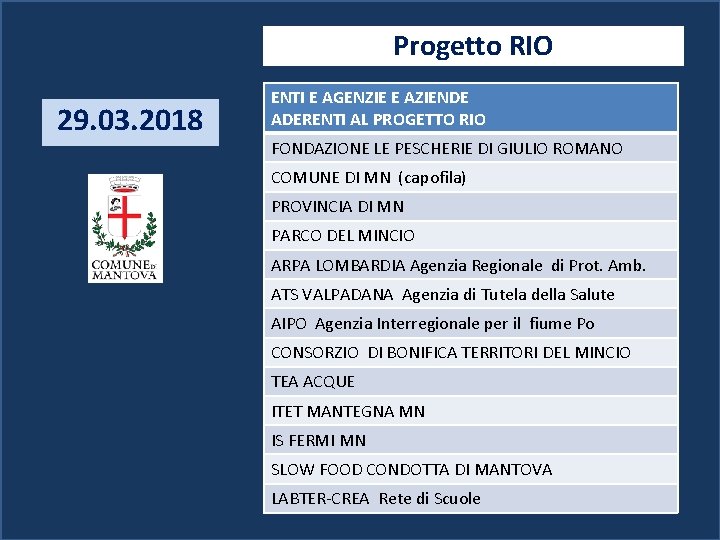 Progetto RIO 29. 03. 2018 ENTI E AGENZIE E AZIENDE ADERENTI AL PROGETTO RIO