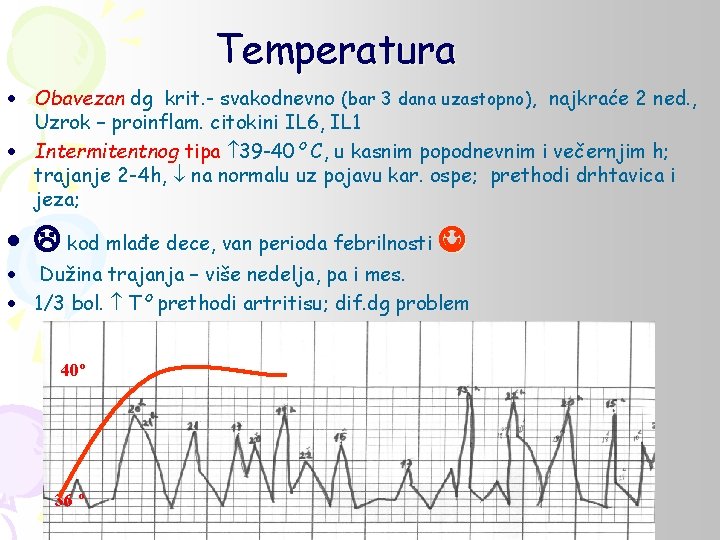 Temperatura · Obavezan dg krit. - svakodnevno (bar 3 dana uzastopno), najkraće 2 ned.