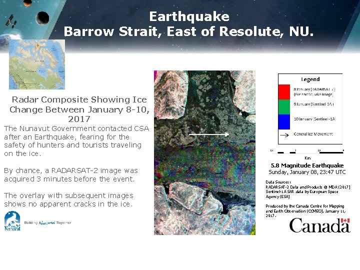 Earthquake Barrow Strait, East of Resolute, NU. Radar Composite Showing Ice Change Between January