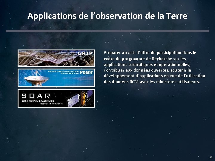 Applications de l’observation de la Terre Préparer un avis d’offre de participation dans le