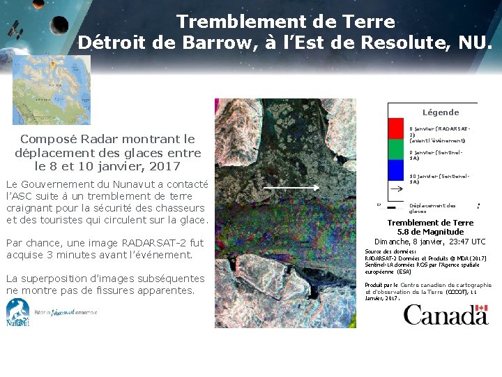 Tremblement de Terre Détroit de Barrow, à l’Est de Resolute, NU. Légende Composé Radar