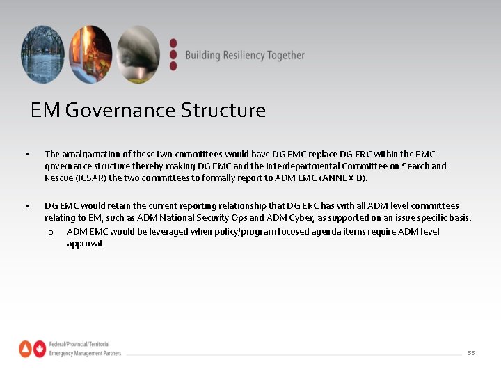 EM Governance Structure • The amalgamation of these two committees would have DG EMC