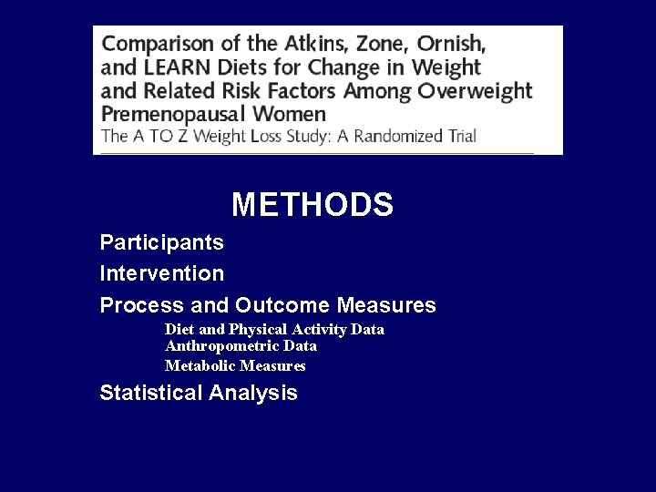 METHODS Participants Intervention Process and Outcome Measures Diet and Physical Activity Data Anthropometric Data