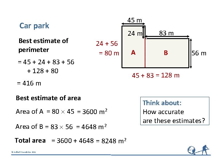 45 m Car park Best estimate of perimeter = 45 + 24 + 83