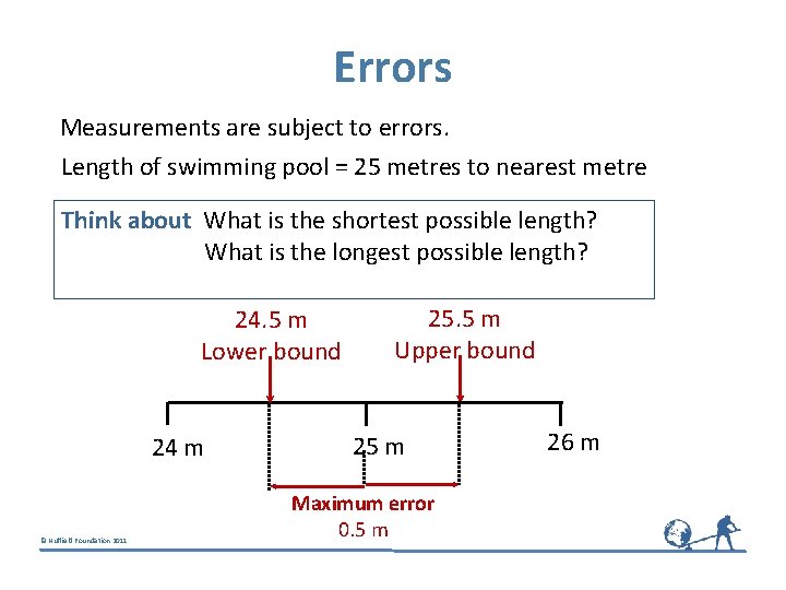 Errors Measurements are subject to errors. Length of swimming pool = 25 metres to