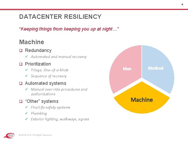 6 DATACENTER RESILIENCY “Keeping things from keeping you up at night…” Machine q Redundancy 6 DATACENTER RESILIENCY “Keeping things from keeping you up at night…” Machine q Redundancy