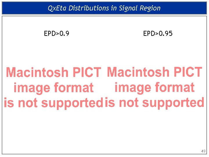Qx. Eta Distributions in Signal Region EPD>0. 9 3) EPD>0. 95 4) 49 