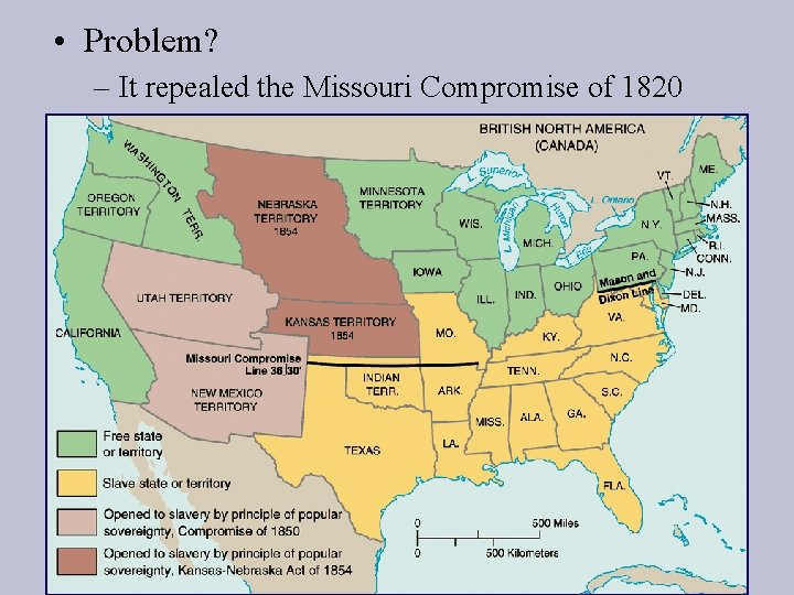  • Problem? – It repealed the Missouri Compromise of 1820 