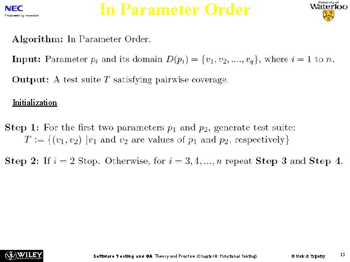 In Parameter Order Initialization Software Testing and QA Theory and Practice (Chapter 9: Functional