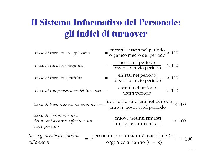 Il Sistema Informativo del Personale: gli indici di turnover 14 