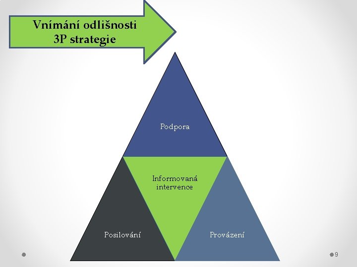 Vnímání odlišnosti 3 P strategie Podpora Informovaná intervence Posilování Provázení 9 