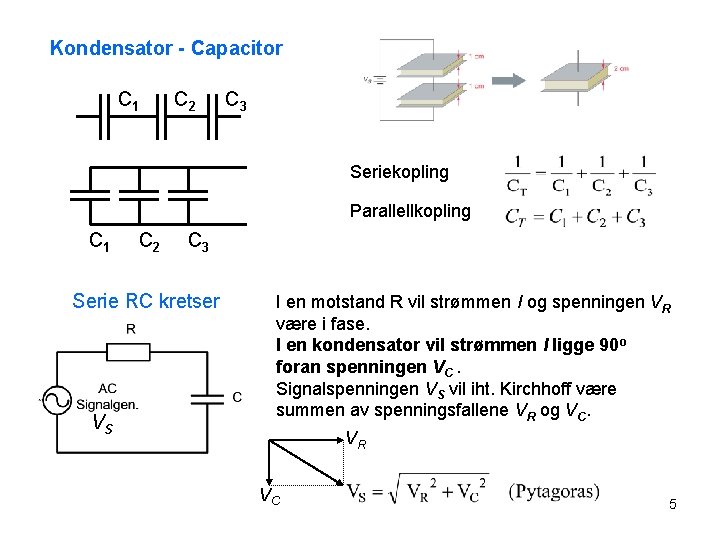 Kondensator - Capacitor C 1 C 2 C 3 Seriekopling Parallellkopling C 1 C