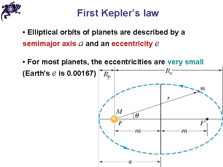 First Kepler’s law • Elliptical orbits of planets are described by a semimajor axis