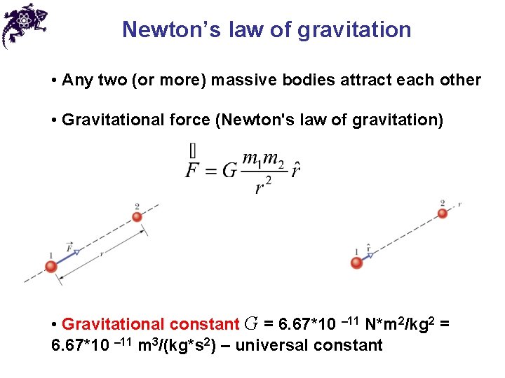 Newton’s law of gravitation • Any two (or more) massive bodies attract each other