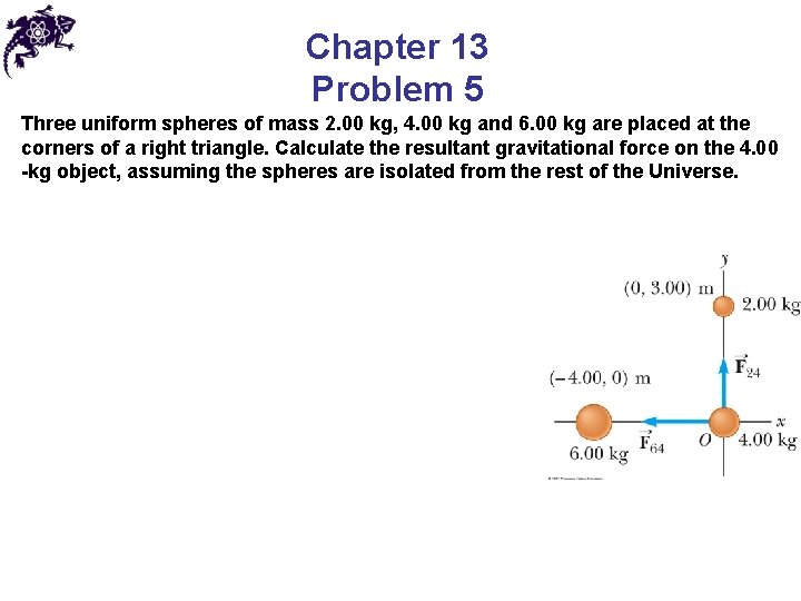 Chapter 13 Problem 5 Three uniform spheres of mass 2. 00 kg, 4. 00