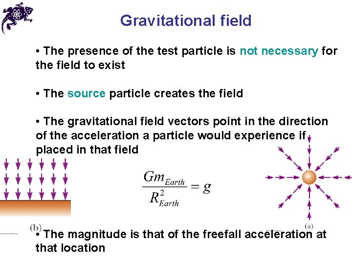 Gravitational field • The presence of the test particle is not necessary for the