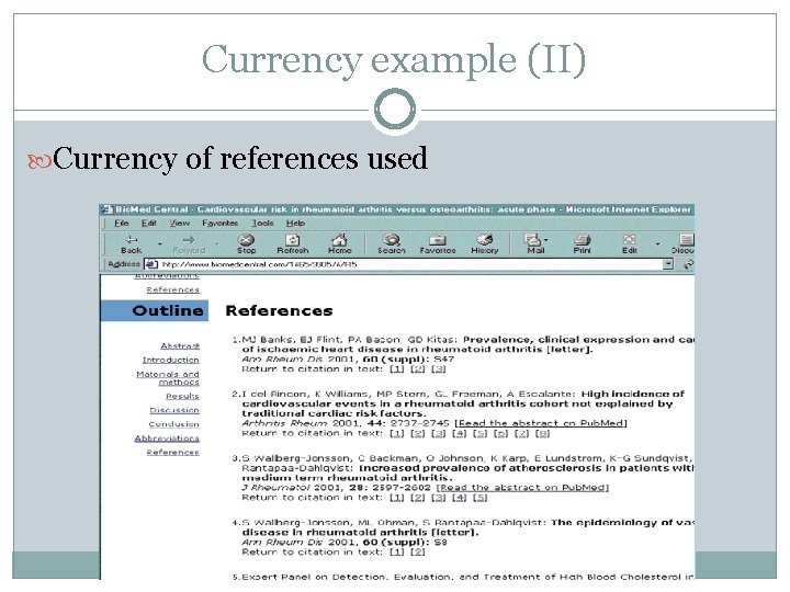 Currency example (II) Currency of references used 