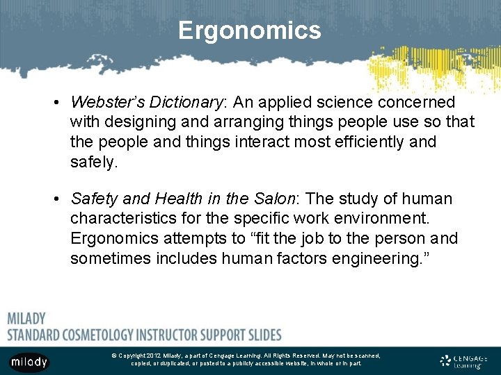 Ergonomics • Webster’s Dictionary: An applied science concerned with designing and arranging things people