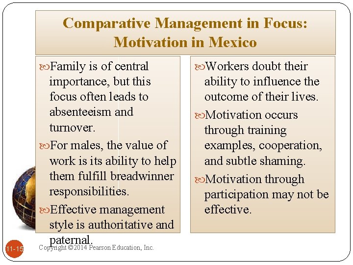Comparative Management in Focus: Motivation in Mexico 11 -15 Family is of central Workers