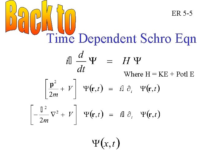 ER 5 -5 Time Dependent Schro Eqn Where H = KE + Potl E