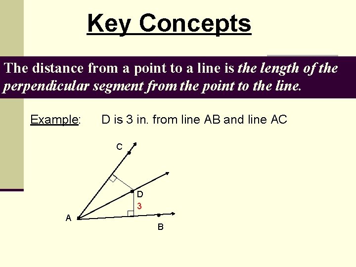 Key Concepts The distance from a point to a line is the length of
