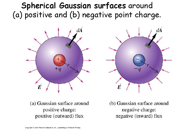 Spherical Gaussian surfaces around (a) positive and (b) negative point charge. 