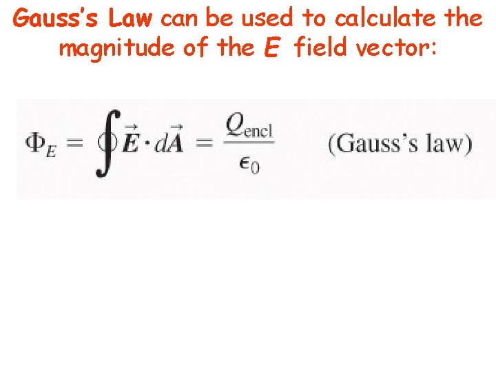 Gauss’s Law can be used to calculate the magnitude of the E field vector: