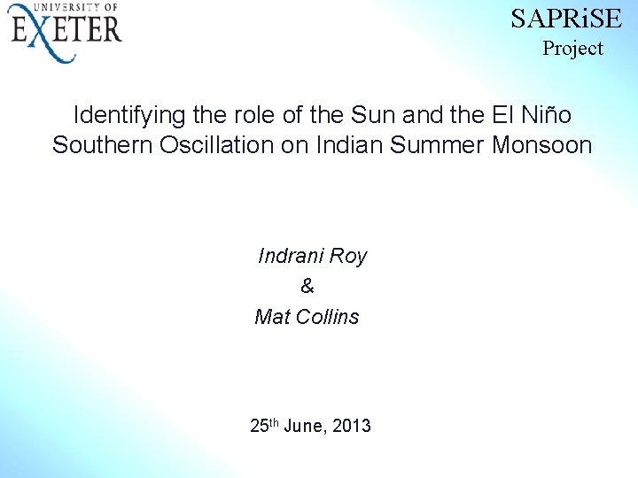 SAPRi. SE Project Identifying the role of the Sun and the El Niño Southern