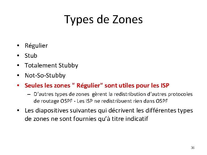 Types de Zones • • • Régulier Stub Totalement Stubby Not-So-Stubby Seules zones "