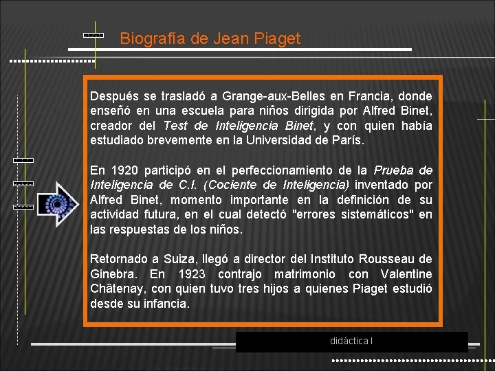 Biografía de Jean Piaget Después se trasladó a Grange-aux-Belles en Francia, donde enseñó en