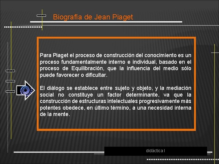 Biografía de Jean Piaget Para Piaget el proceso de construcción del conocimiento es un