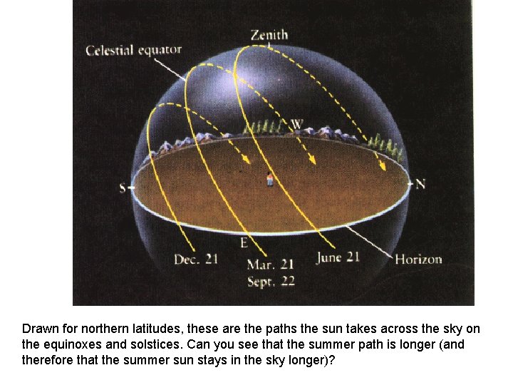 Drawn for northern latitudes, these are the paths the sun takes across the sky