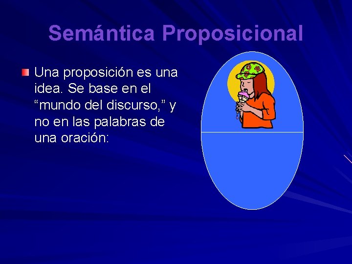 Semántica Proposicional Una proposición es una idea. Se base en el “mundo del discurso,