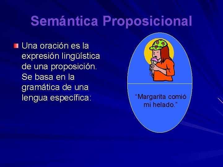 Semántica Proposicional Una oración es la expresión lingüística de una proposición. Se basa en