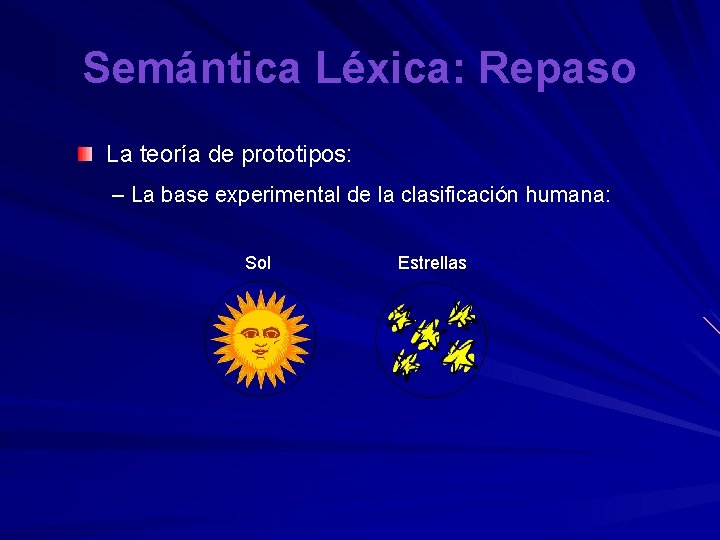 Semántica Léxica: Repaso La teoría de prototipos: – La base experimental de la clasificación