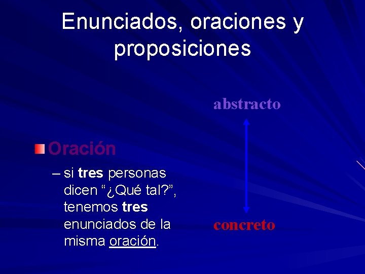 Enunciados, oraciones y proposiciones abstracto Oración – si tres personas dicen “¿Qué tal? ”,