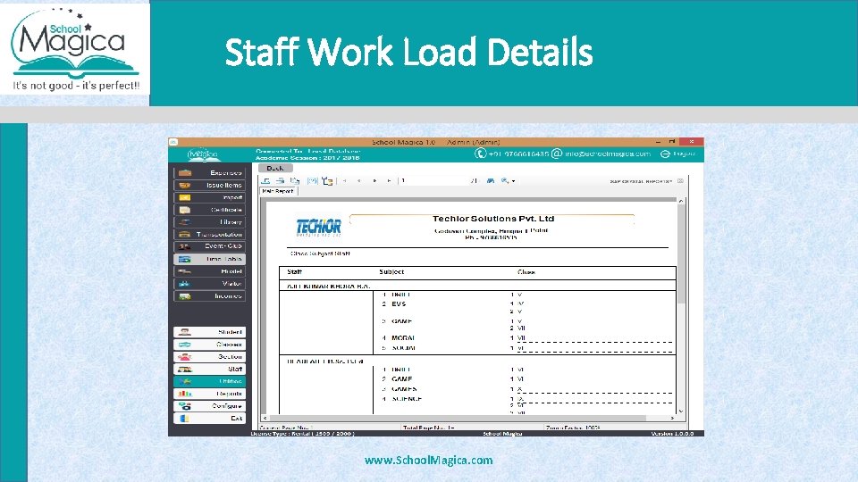 Staff Work Load Details www. School. Magica. com 