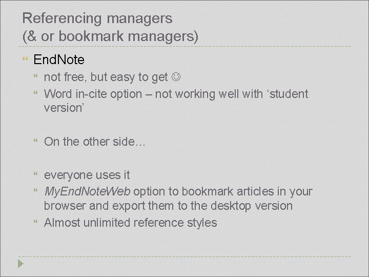 Referencing managers (& or bookmark managers) End. Note not free, but easy to get