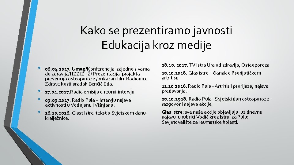 Kako se prezentiramo javnosti Edukacija kroz medije • • 06. 04. 2017. Umag/Konferencija zajedno