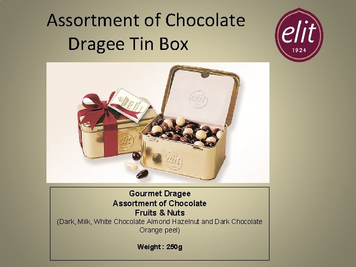 Assortment of Chocolate Dragee Tin Box Gourmet Dragee Assortment of Chocolate Fruits &