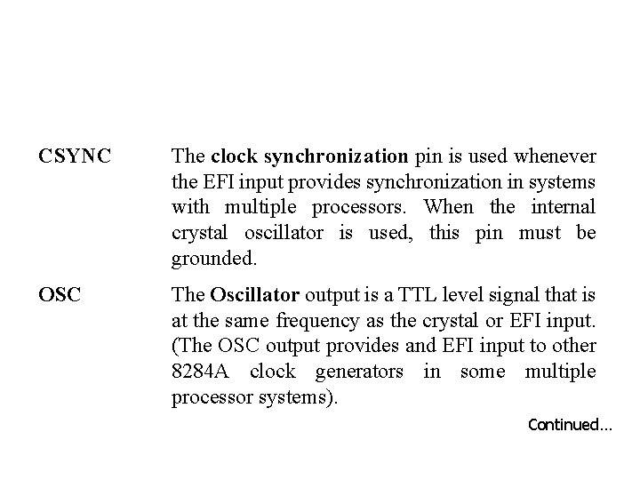 CSYNC The clock synchronization pin is used whenever the EFI input provides synchronization in