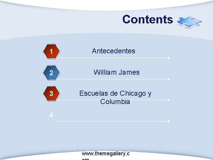 Contents 1 Antecedentes 2 William James 3 Escuelas de Chicago y Columbia 4 www.