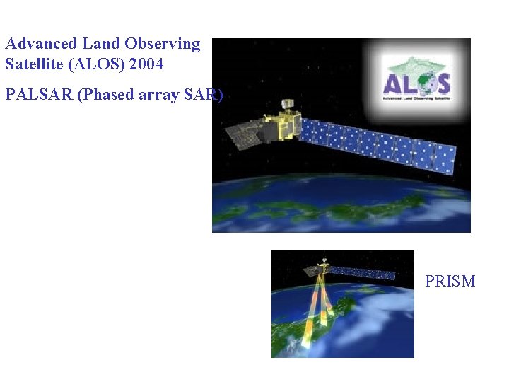 Advanced Land Observing Satellite (ALOS) 2004 PALSAR (Phased array SAR) PRISM 