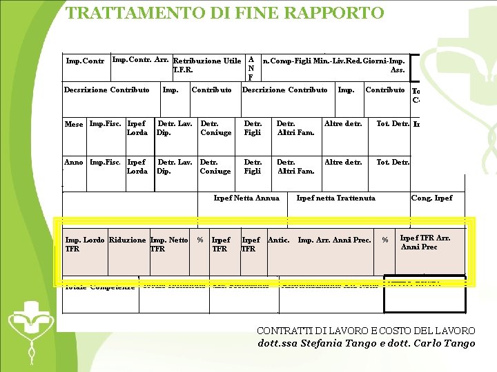 TRATTAMENTO DI FINE RAPPORTO CONTRATTI DI LAVORO E COSTO DEL LAVORO dott. ssa Stefania