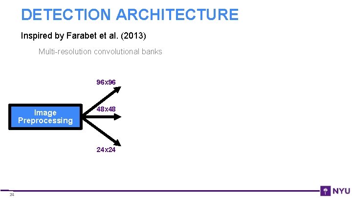 DETECTION ARCHITECTURE Inspired by Farabet et al. (2013) Multi-resolution convolutional banks 96 x 96